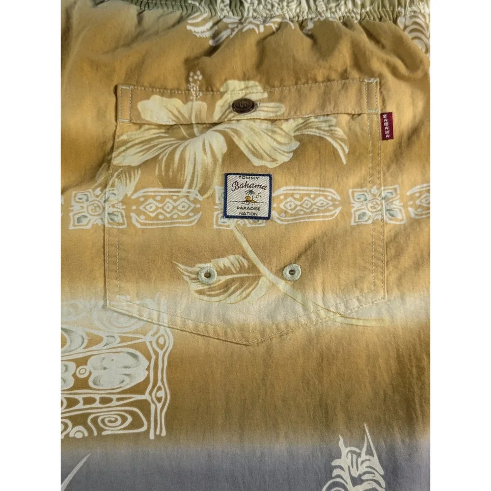 Tommy Bahama Mens Paradise Nation Tiki Swim Trunks XXL Tan Gray‎ Vintage Ombre